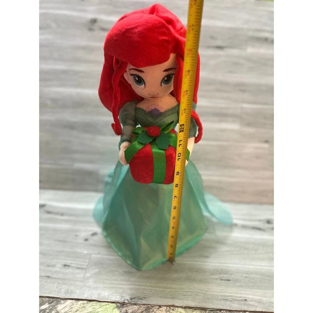 Disney  Ariel Plush Doll with Red Hair & Green Dress Holding Red Gift
